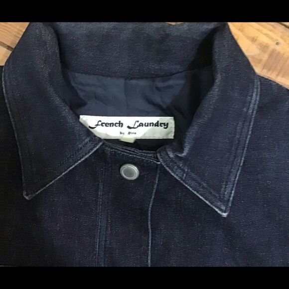 𝅺Vintage French laundry fitted denim jacket blazer size 8 blue stretchy denim - Picture 5 of 12